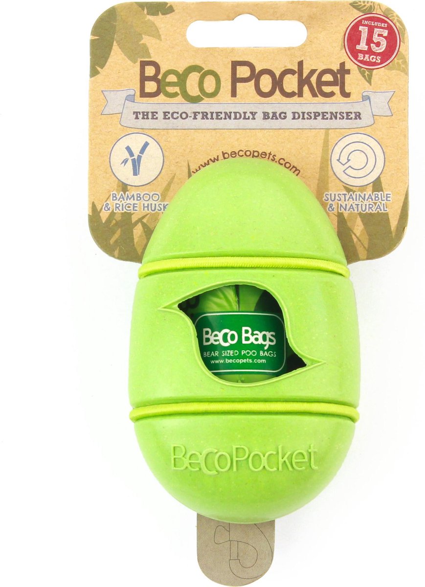 Beco Pocket - Milieuvriendelijke Poepzakjeshouder - Te bevestigen aan riem, inclusief 15 Hondenpoepzakjes - Beco Pets - in Groen, Naturel, Blauw en Roze - Groen