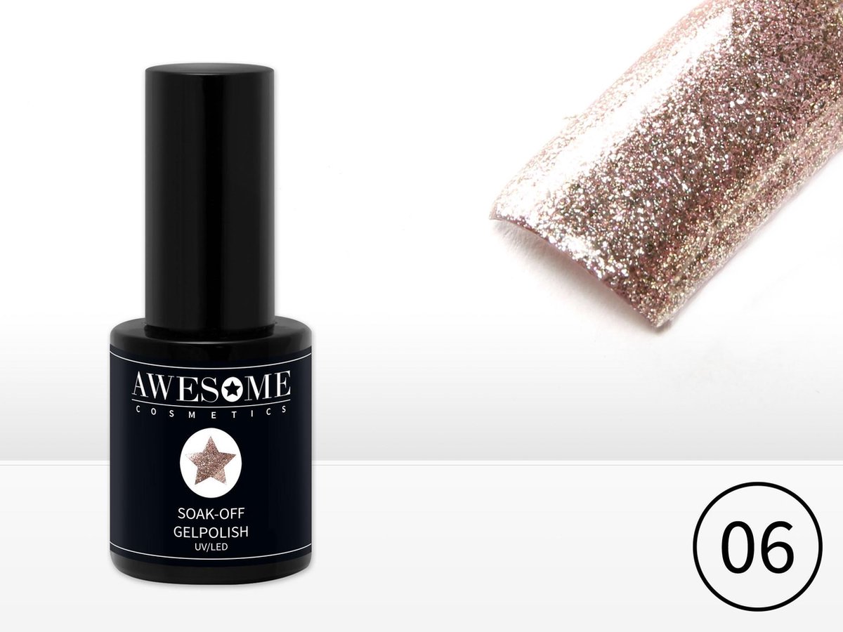 Goedkoopste Awesome 06 Champagne met fijne glitter Gelpolish - Gellak - Gel nagellak - UV & LED