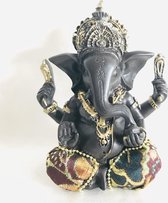 Ganesh of Ganapati Tantra Ganesha-GB2#- Boeddha-Zwart Kunststof, met mix stof en old look accenten ,10x12x6cm