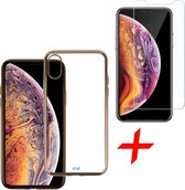Transparant Hoesje voor iPhone Xs Max Soft TPU Gel Siliconen Case Goud + Tempered Glass Screenprotector iCall