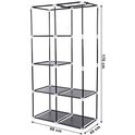 Zwarte metalen frame kledingkast zonder stof, 88x170 cm, met afmetingen.