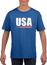 Blauw USA / Amerika supporter t-shirt voor kinderen M (134-140)