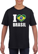 Zwart I love Brazilie fan shirt kinderen XL (158-164)
