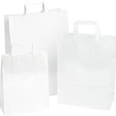 Neutraal 250 stuks Papieren Draagtas wit platte handgreep diverse maten - Product Maat: 26x12x35cm