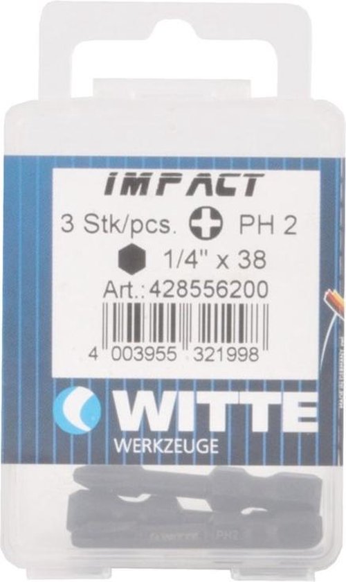 Witte Impact kruiskop bit - PH 2 - per 3 verpakt
