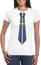 Wit t-shirt met Zweden vlag stropdas dames 2XL