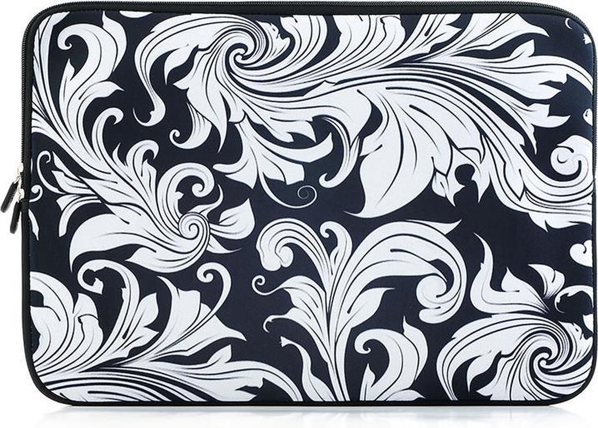 Laptop sleeve tot 13 inch met barok print – Wit/Zwart