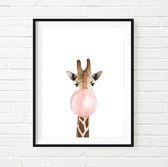 Poster City - Affiche en toile Design girafe avec chewing-gum / Enfants / Affiche Animaux / Babykamer - Affiche enfant / Chambre de bébé / Décoration murale / 50 x 40 cm