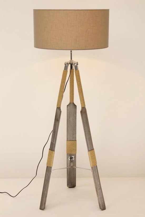 Houten vloerlamp driepoot | handgemaakte taupe Ø cm | bol.com