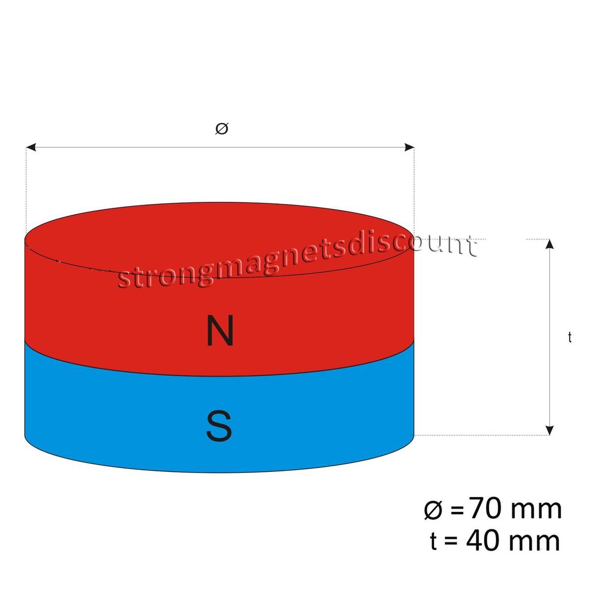 hauteur 35mm force 260 Kg Disques magnétiques Aimant circulaire en néodyme 70mm