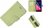 Pearlycase® Wallet Bookcase iPhone 8 Plus Echt Leder Groenbeige Hoesje