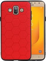 Hexagon Hard Case - Telefoonhoesje - Backcover Hoesje - achterkant hoesje - Geschikt voor Samsung Galaxy J7 Duo - Rood