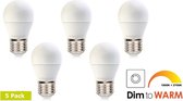 5 Pack - Integral LED E27 kogellamp 6 watt 2700K tot 1800K dimtone