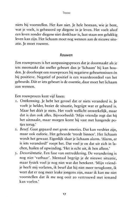 Tekstpagina met de kopjes 'Troost' en 'Rouwen'.
