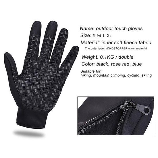 Topco Luxe winddichte touchscreen handschoenen - Maat XL - Zwart - Merkloos