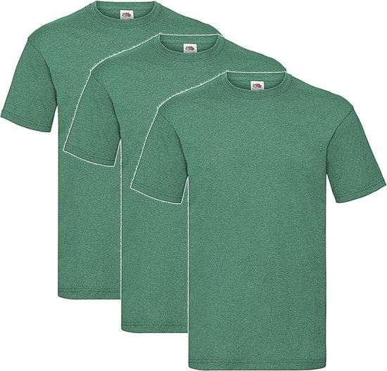 3 Pack Shirts Fruit of the Loom Ronde Hals Retro Heather Green Maat XXL Valueweight