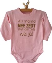 Baby Rompertje meisje roze met grappige leuke tekst |  Als mama nee zegt zegt mijn tante wel ja|  lange mouw | roze | maat 62/68