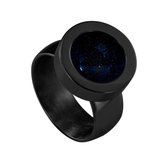 Quiges RVS Schroefsysteem Ring Zwart Glans 17mm met Verwisselbare Zandsteen Blauw 12mm Mini Munt