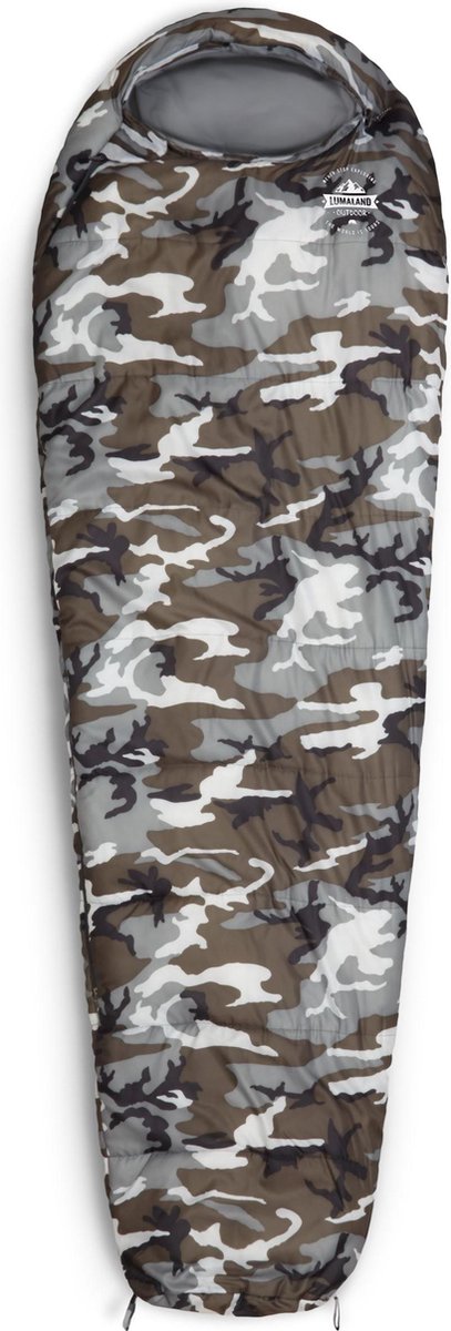 Lumaland - Mummieslaapzak - outdoor slaapzak - 230 x 80 cm - incl. tas, verpakt 50 x 25 cm - Camouflage Grijs