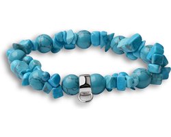 Quiges - Charm Bedel Armband met Stenen Blauw 20cm - 925 Zilver - HCB006