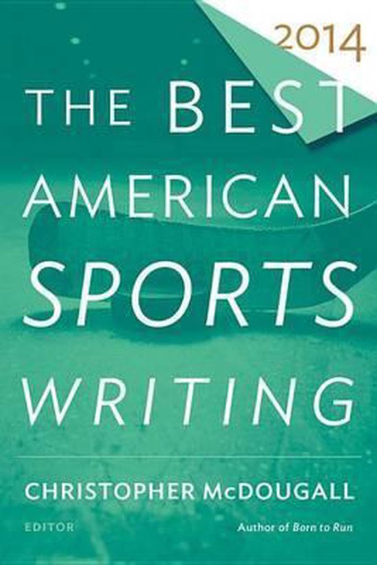 Boekomslag 'The Best American Sports Writing 2014' met een ijshockeypuck en de tekst 'THE BEST AMERICAN SPORTS WRITING'.
