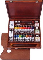 Oil Colour kist "Expert" 24 x 20 ml + 2 x 60 ml olieverf met penselen, palet, paletdoppen, schildersmes, hulpmiddelen en reinigingsdoekje