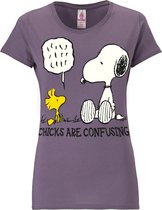 Logoshirt Vrouwen T-shirt Snoopy - Peanuts - Chicks Are Confusing - Shirt met ronde hals van Logoshirt - donkergrijs