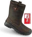 Bruine Sixton Peak Montana werklaars met zwarte zool en 'OutDry Extreme Waterproof' logo.