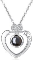 Zilveren Diamanten Hart 100 Talen Ik Hou Van Je Ketting - Zilver Ketting - I Love You Ketting - Cadeau TIP - LIMITED EDITION