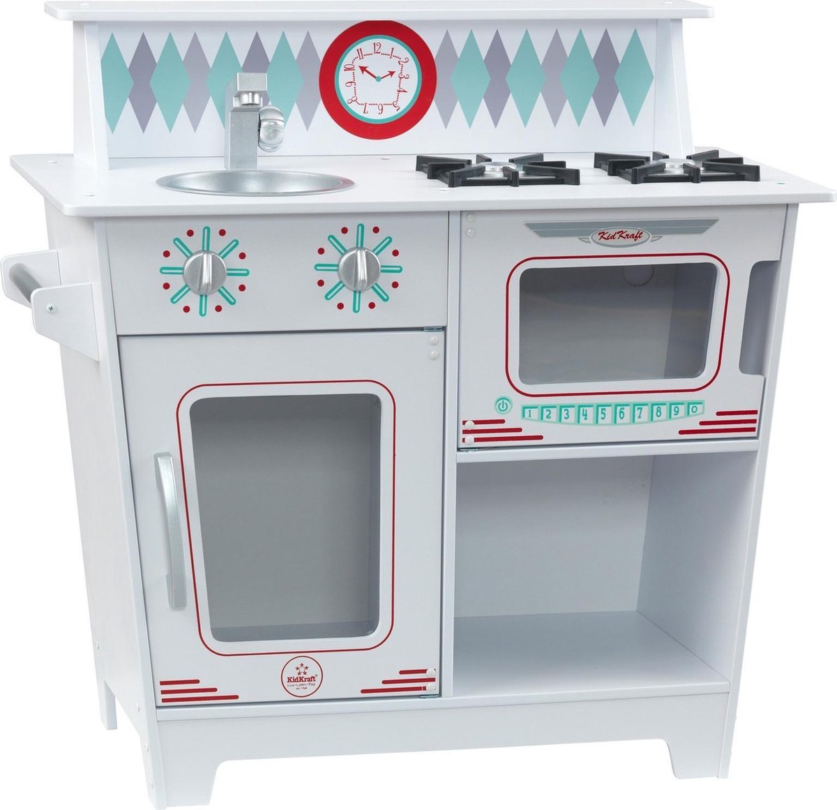Klassiek Wit Speelkeukentje – Compacte Houten Kinderkeuken met Realistische Functies | Ideaal voor Kinderen vanaf 3 Jaar - Retro