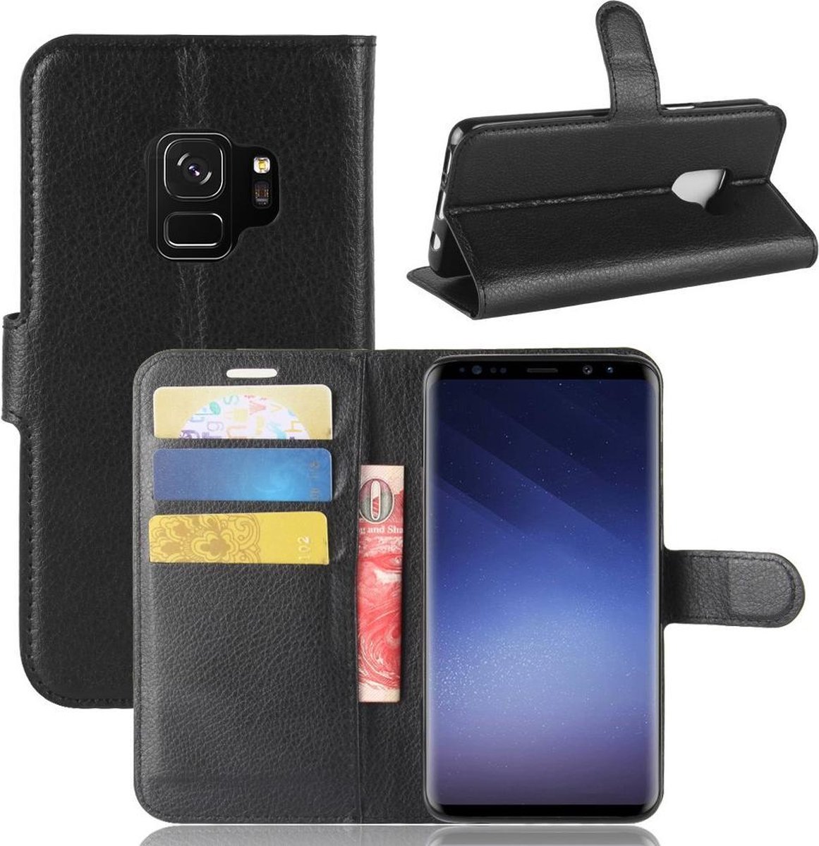 Book Case - Geschikt voor Samsung Galaxy S9 Hoesje - Zwart
