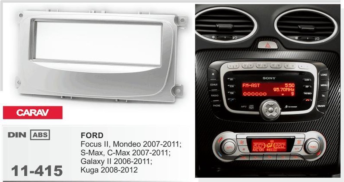 1-DIN FORD Focus II, Mondeo, S-Max, C-Max 2007-2011; Galaxy II 2006-2011; Kuga 2008-2012 (Silver) inbouwpaneel Audiovolt 11-415 - Merkloos