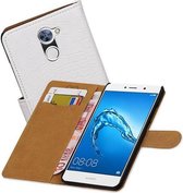 Croco Bookstyle Wallet Case Hoesjes voor Huawei Y7 / Y7 Prime Wit