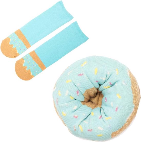 Donut sokken | sokken in de vorm van een Donut |aqua glazuur met regenboog sprinkles