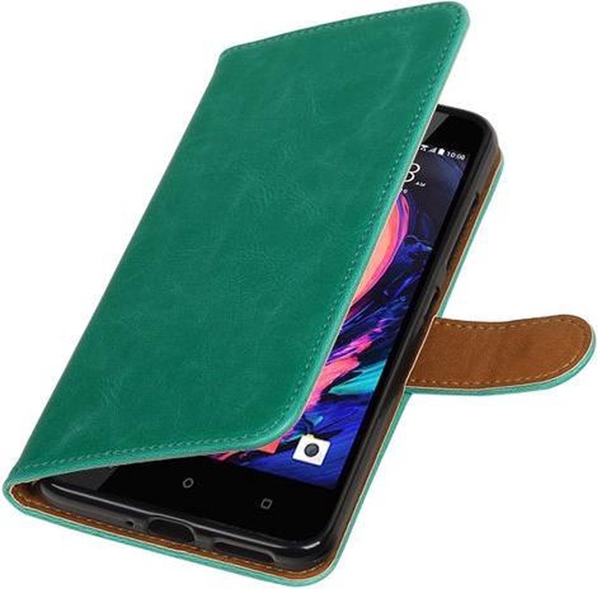 Groen Pull-Up PU booktype wallet cover hoesje voor HTC Desire 10 Pro
