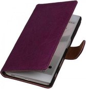 Washed Leer Bookstyle Wallet Case Hoesje - Geschikt voor HTC One M8 Paars