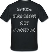 Mijncadeautje T-shirt - Hoera eindelijk met pensioen - unisex Zwart (maat L)