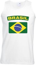 Singlet shirt/ tanktop Braziliaanse vlag wit heren S