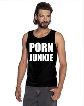 Porn junkie tekst singlet shirt/ tanktop zwart heren XXL