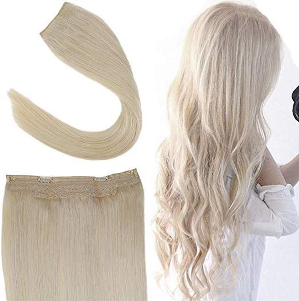 Kast Ruimteschip tekort Flip In Hair Halo Extensions 100%human Hair 50cm dik&vol kleur 60 licht  blond | bol.com