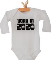 Baby Rompertje unisex Born in 2020| Lange mouw | wit | maat 62/68