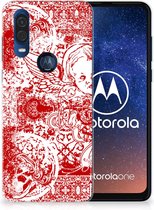 Motorola One Vision Silicone Back Case Angel Skull Red