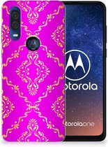 TPU Bumper Silicone Étui Housse pour Motorola One Vision Coque Téléphone Rose Baroque