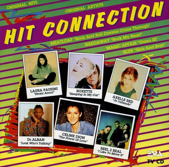 Hoes van de cd 'Hit Connection' met vijf portretten van artiesten en titels van nummers.
