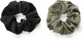 Scrunchie kraagjeskopen.nl - zijdezachte haarwokkel haarelastiek zwart groen - 2 stuks - scrunchies