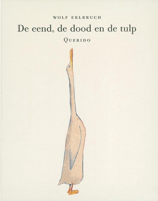 Een eend met een lange nek, met de titel "De eend, de dood en de tulp".