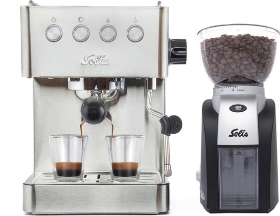 Solis Barista Gran Gusto 1014 Espressomachine + Scala Plus 1661 Koffiemolen - Piston Koffiemachine met Bonen - RVS