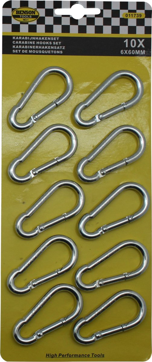 Benson - Karabijnhaak - 6x60 mm - 10 Stuks