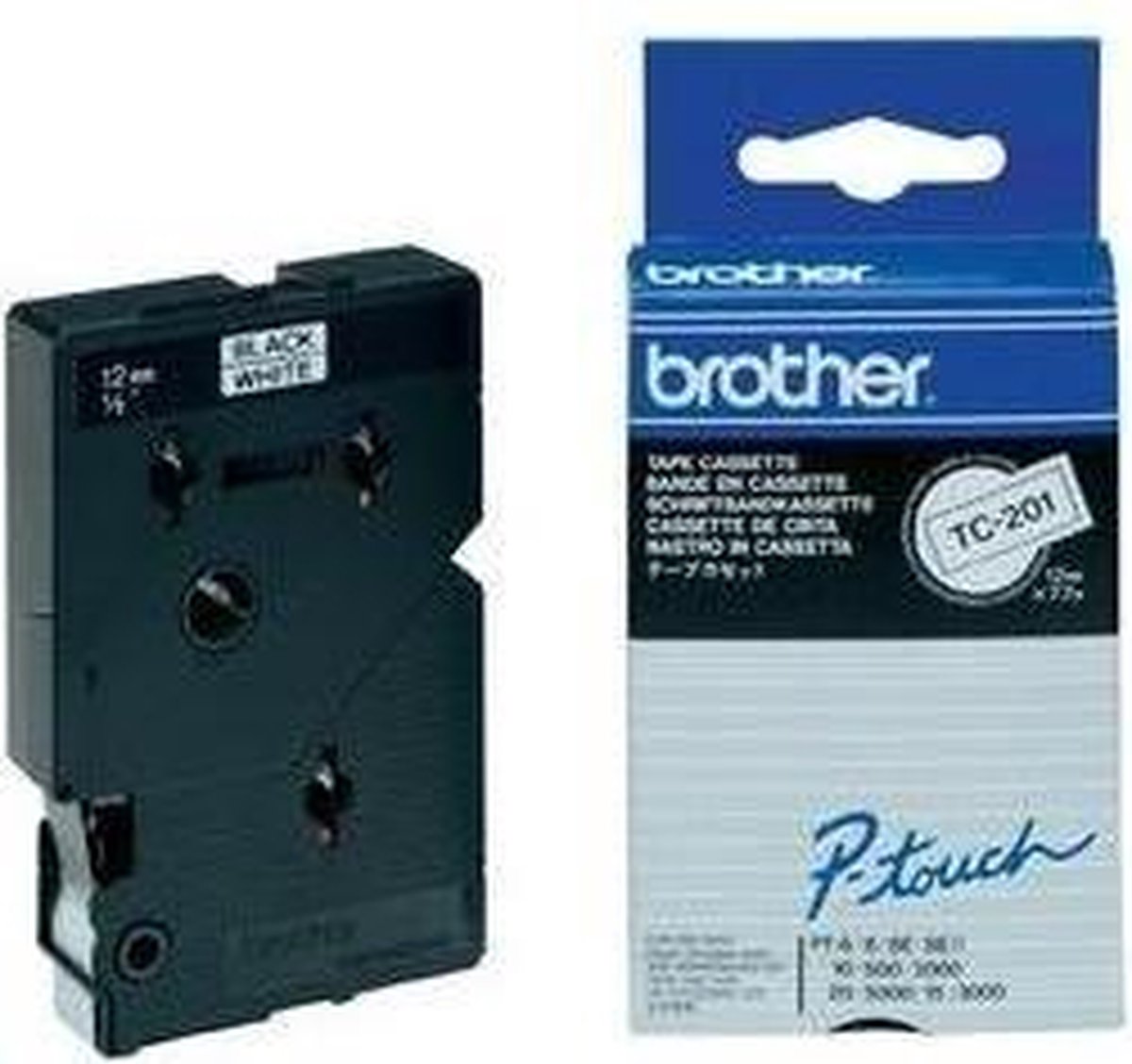 Brother Gloss Laminated Labelling Tape - 12mm, Black/White, 10-pk labelprinter-tape TC
