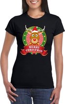 Rudolf Kerst t-shirt zwart Merry Christmas voor dames - Kerst shirts XS
